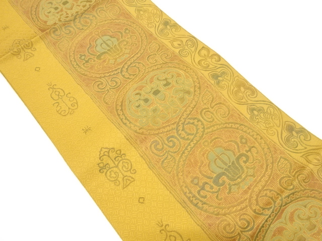 縞に花更紗模様織り出し名古屋帯